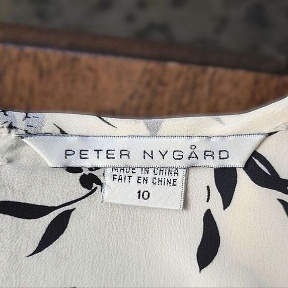 Vtg cream silk chiffon floral print round neck short sleeve blouse - Picture 6 of 15